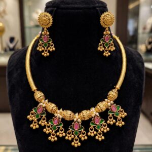 Premium Antique Gold Lotus Thushi / Hasli Choker Set